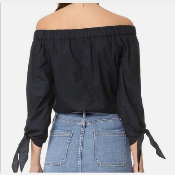 Free People Tie Sleeve Off The Shoulder Strapless Navy Black Top (Ladies Size M) - Picture 4 of 9